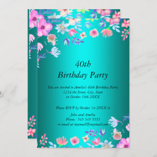 Elegante Aquamarine Geburtstagsfeier Einladung