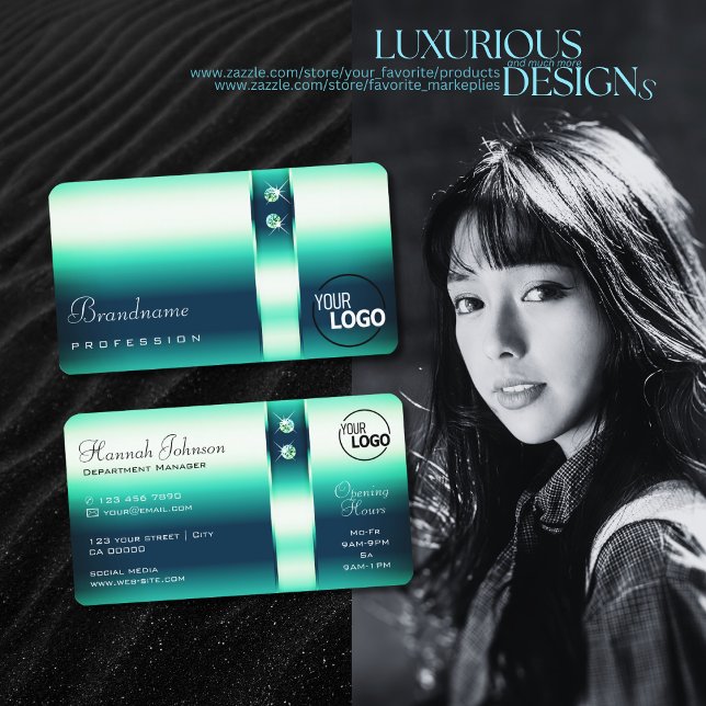 Elegante Aquamarine glänzende Diamanten hinzufügen Visitenkarte (Von Creator hochgeladen)