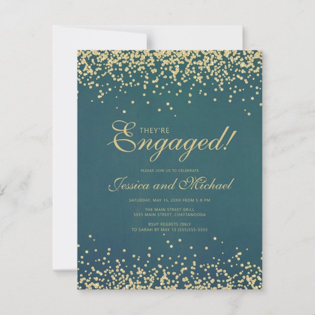 Elegante Aquamarine Gold Glitzer Wedding Engagemen Einladung (Vorderseite)
