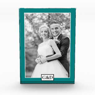 Elegante aquamarine Grenz und Initialen Hochzeit Fotoblock