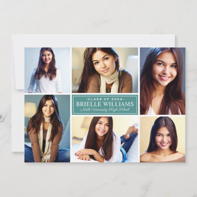 Elegante Aquamarine Grüne Graduierungsparty FotoCo Einladung (Vorderseite)