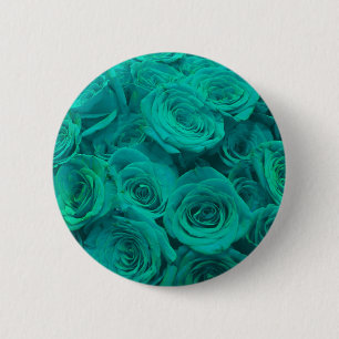 Elegante aquamarine grüne Rose Button