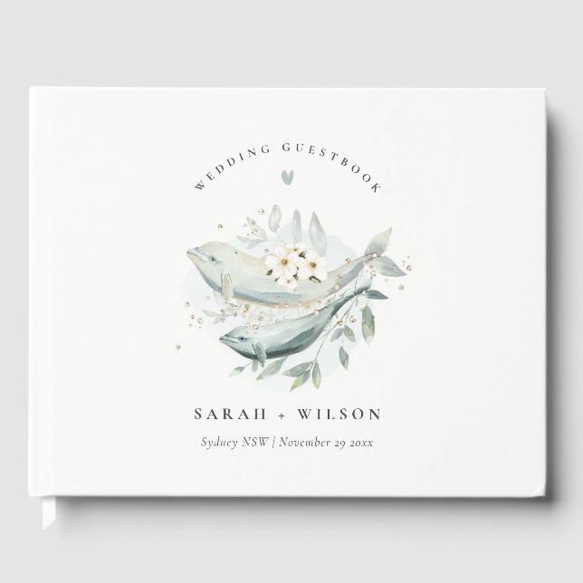 Elegante Aquamarine Hochzeit unter Wasser Gästebuch (Vorderseite)