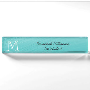 Elegante Aquamarine Imitate Metal Monogram Student Namensplakette