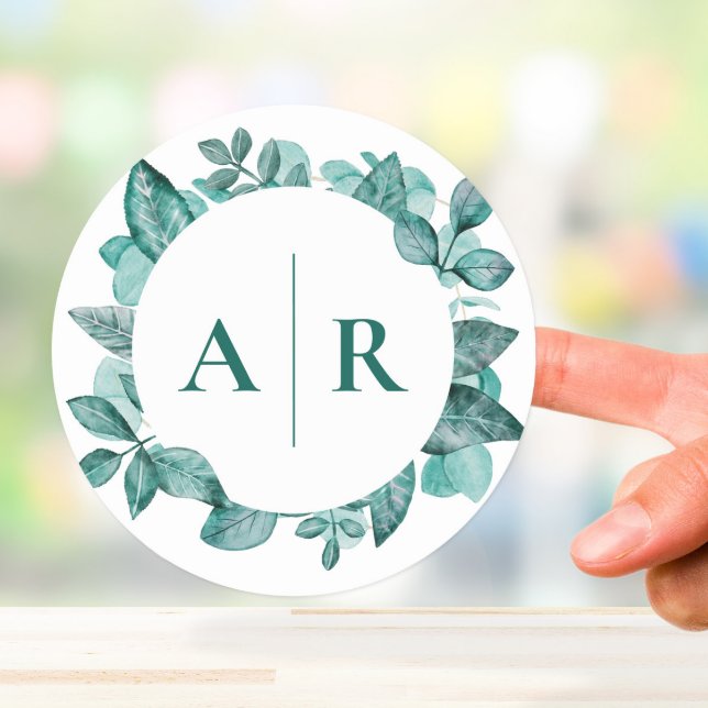 Elegante Aquamarine Landschaft Wasserfarben Modern Runder Aufkleber (Von Creator hochgeladen)