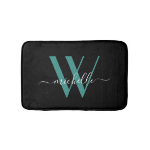 Elegante Aquamarine Monogram, Initial Name Script  Badematte