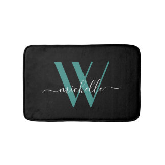 Elegante Aquamarine Monogram, Initial Name Script  Badematte