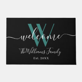 Elegante Aquamarine Monogram Name Script Hochzeit Fußmatte