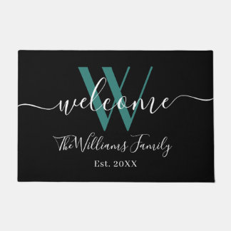 Elegante Aquamarine Monogram Name Script Hochzeit Fußmatte