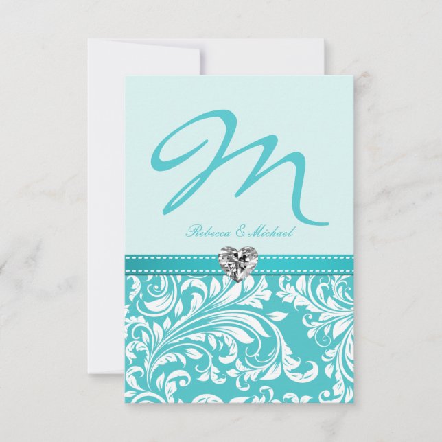 Elegante Aquamarine Monogram Wedding RSVP Cards (Vorderseite)