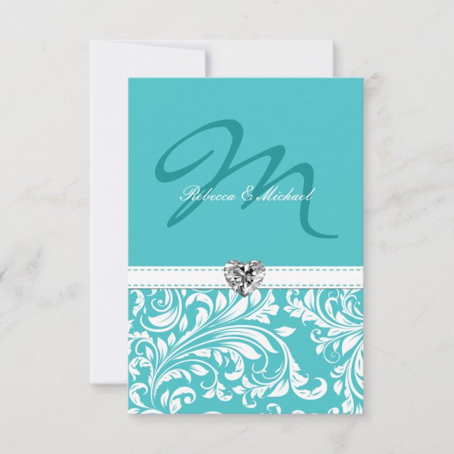 Elegante Aquamarine Monogram Wedding RSVP Cards (Vorderseite)
