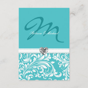 Elegante Aquamarine Monogram Wedding RSVP Cards Karte
