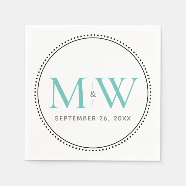 Elegante Aquamarine Monogramm-Hochzeit Serviette (Vorderseite)
