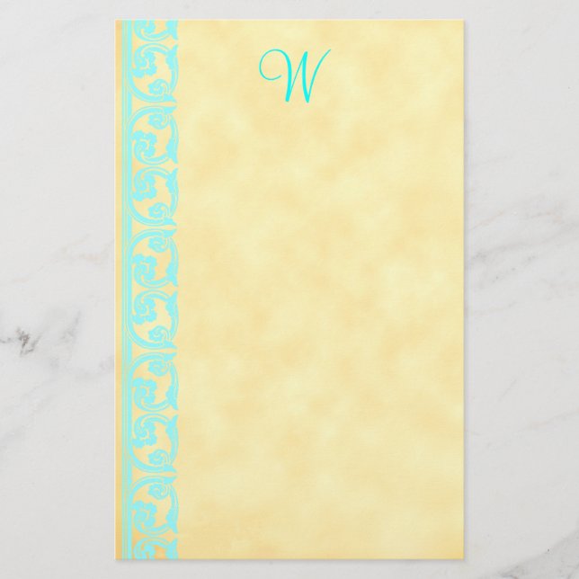 Elegante Aquamarine Monogrammstationerie Briefpapier (Vorderseite)