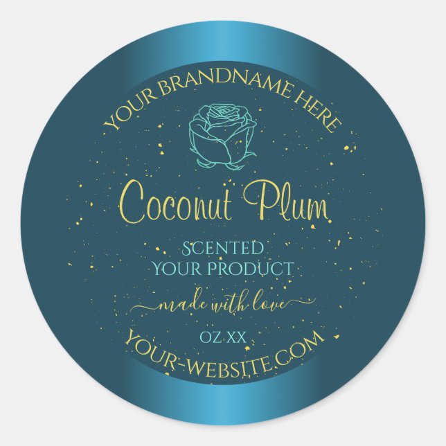 Elegante Aquamarine Produktkennzeichnungen Gold So Runder Aufkleber (Vorderseite)