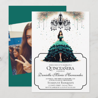 Elegante Aquamarine Quinceañera Einladung