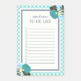 Elegante Aquamarine Rose floral Gingham zu tun Lis Post-it Klebezettel