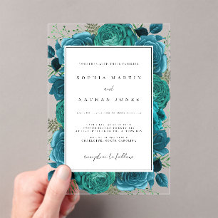 Elegante Aquamarine Rose Klare Hochzeit Acryleinladungen
