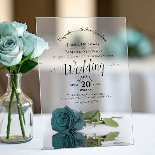Elegante Aquamarine Rose Lacy Calligraphy Wedding Acryleinladungen
