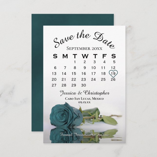 Elegante Aquamarine Rose Romantischer Hochzeitstag Save The Date (Vorne/Hinten)