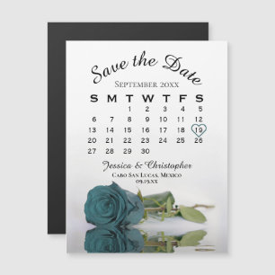 Elegante Aquamarine Rose Save the Date Kalender Ma Magnetkarte