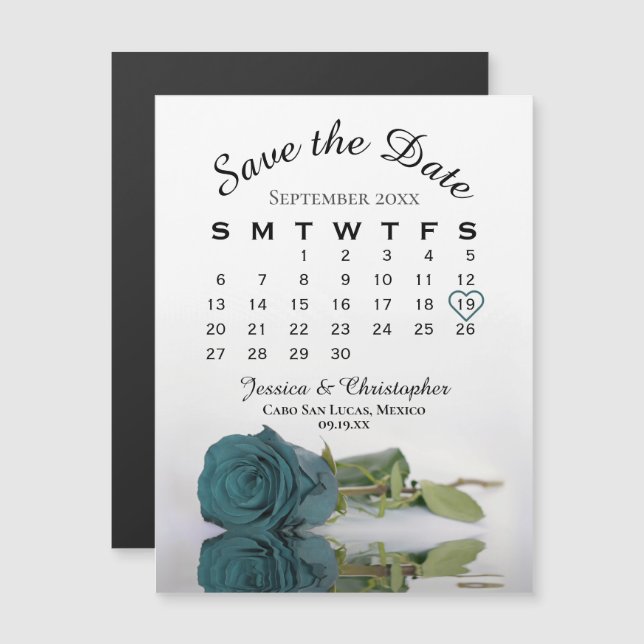Elegante Aquamarine Rose Save the Date Kalender Ma Magnetkarte (Vorne/Hinten)