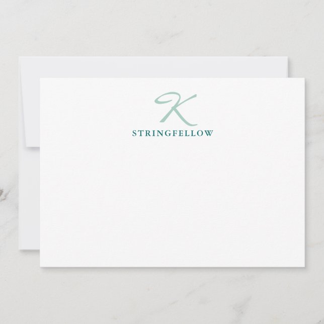 Elegante Aquamarine Script Monogram Note Card Mitteilungskarte (Vorderseite)