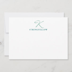 Elegante Aquamarine Script Monogram Note Card Mitteilungskarte