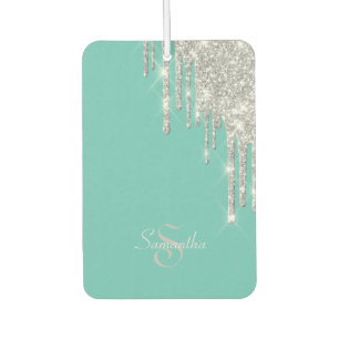 Elegante Aquamarine, silberne Glitzer-Tropfen Autolufterfrischer