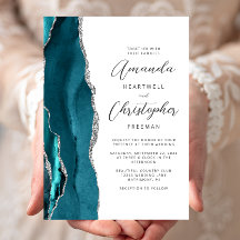 Elegante Aquamarine Silver Agate Script Hochzeit