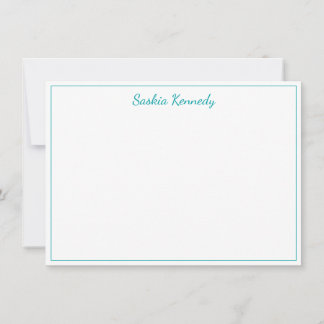 Elegante Aquamarine Skriptgrenze Personalisiert Mitteilungskarte