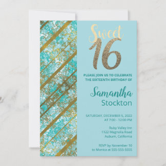Elegante Aquamarine und goldene Einladung zum Gebu