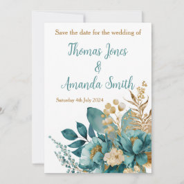 Elegante Aquamarine und goldene florale Save the D Date