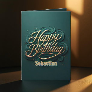 Elegante Aquamarine und goldene Wirble Kalligraphi Karte