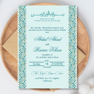 Elegante Aquamarine und Sky Blue Islamic Arabisch  Einladung