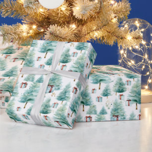 Elegante Aquamarine Wasserfarben Weihnachtsbäume m Geschenkpapier
