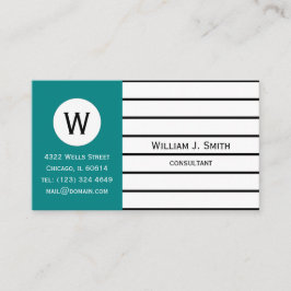 Elegante Aquamarine, weiße Streifen Mit Monogramm Visitenkarte