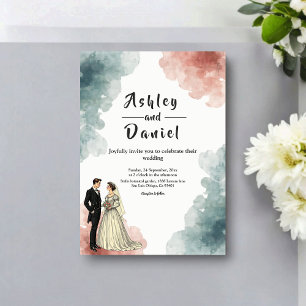 Elegante Aquarell-Abstrakt-Braut-und-Br%C3%A4utiga Einladung
