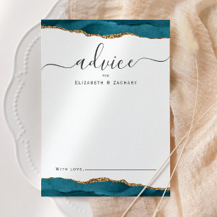 Elegante Aquarell-Achat-Tealblau-Gold-Hochzeit Hinweiskarte