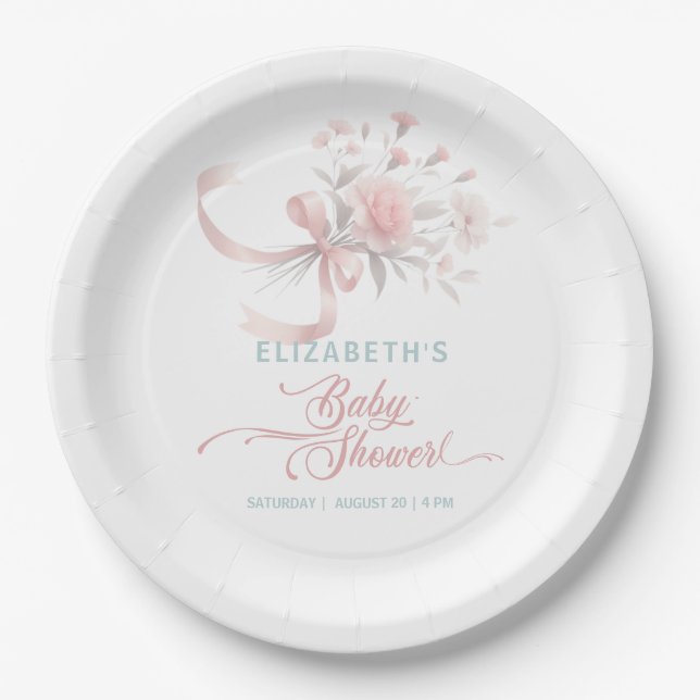 Elegante Aquarell Blume Bouquet Babydusche Pappteller (Vorderseite)