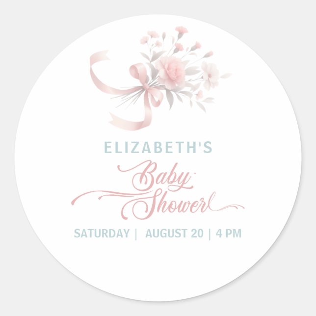 Elegante Aquarell Blume Bouquet Babydusche Runder Aufkleber (Vorderseite)