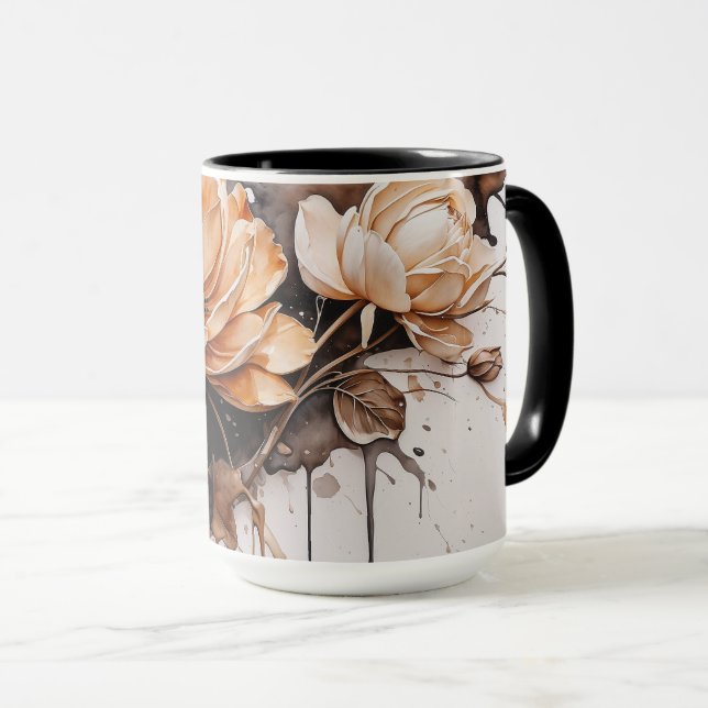 Elegante Aquarell-Blume Tasse (VorderseiteRechts)