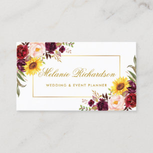 Elegante Aquarell-Blumen Burgunder Sonnenblumen Go Visitenkarte