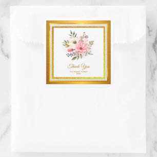 Elegante Aquarell-Blumen Dankeschön-Hochzeit Quadratischer Aufkleber