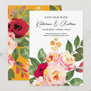 Elegante Aquarell-Blumen-Frühling-Save-The-Date Einladung