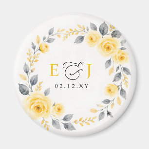 Elegante Aquarell-Blumen-Hochzeit in Gelb und Grau Magnet