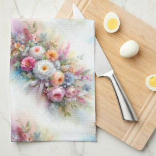 Elegante Aquarell-Blumen in Pastellfarben Geschirrtuch