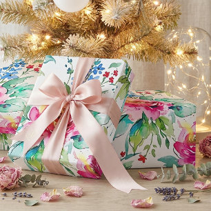 Elegante Aquarell-Blumen – Nahtlose rosa Rosen Geschenkpapier