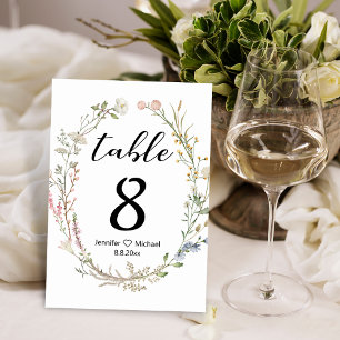 elegante Aquarell-Blumen-Wildblumen-Hochzeit  Tischnummer