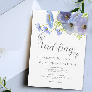 Elegante Aquarell Boho Floral Blaue Hochzeit Einladung